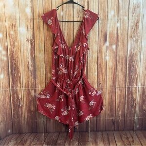 American Eagle Outfitters Women’s Sleeveless V Neck Floral Burgundies Romper M